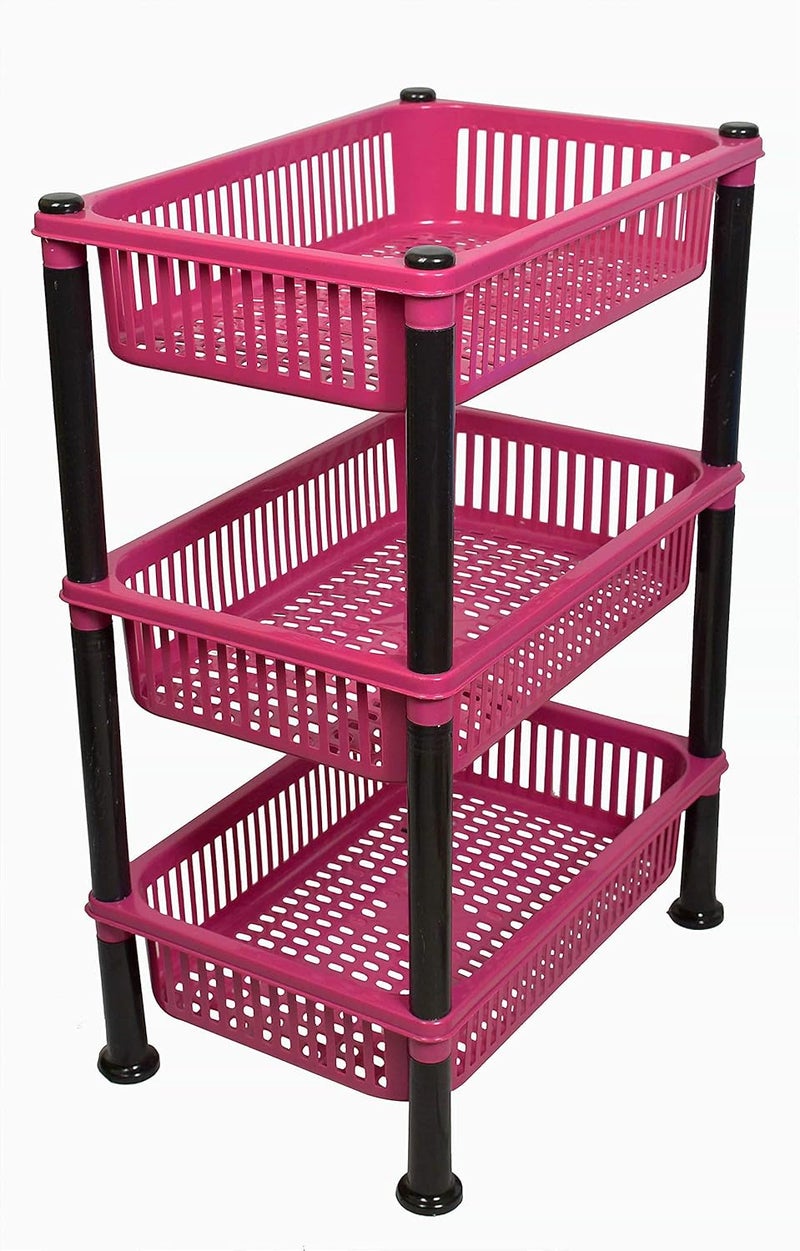mastBus 1 Set Vegetable Rack Plastic for Sabji Multipurpose Stand Heavy Duty Stand Pink 3 Racks - Image 2
