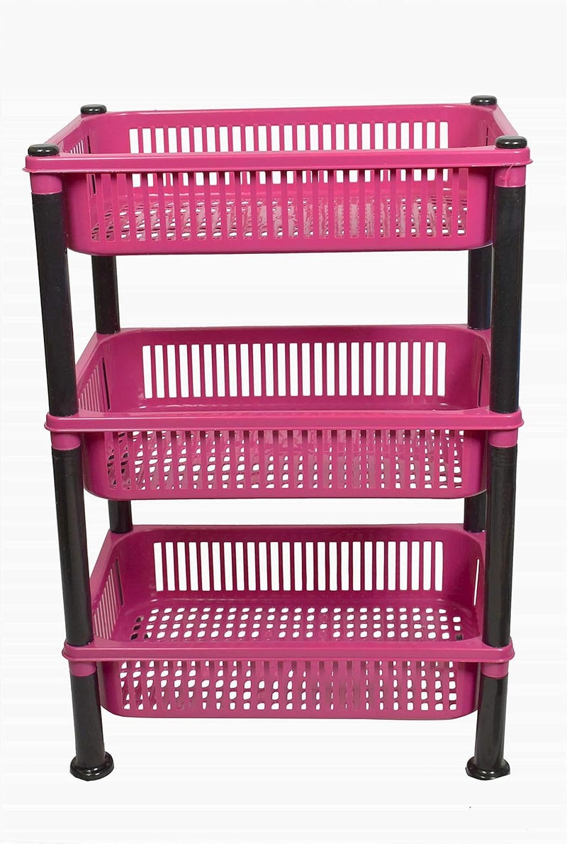 mastBus 1 Set Vegetable Rack Plastic for Sabji Multipurpose Stand Heavy Duty Stand Pink 3 Racks - Image 4