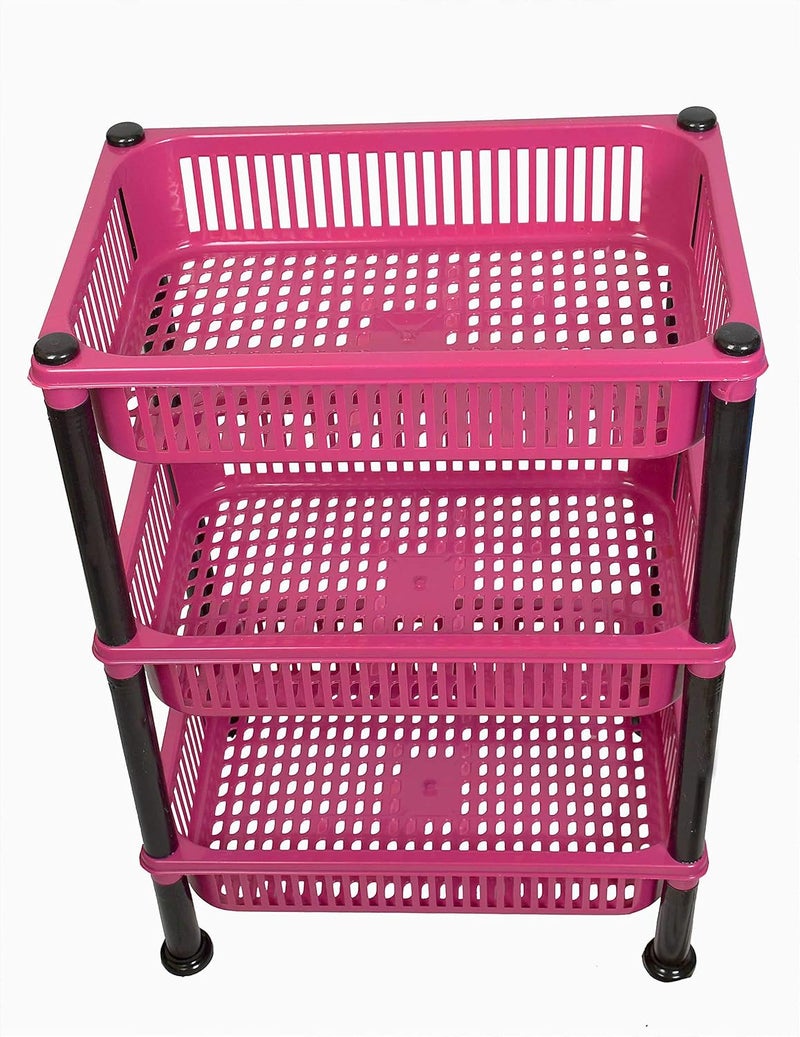 mastBus 1 Set Vegetable Rack Plastic for Sabji Multipurpose Stand Heavy Duty Stand Pink 3 Racks - Image 3