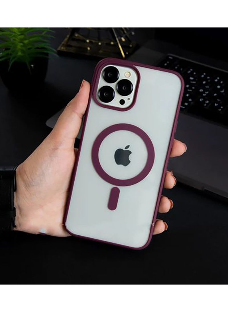 IPhone 14 Pro (6.1 Inch) MagSafe Case With Colored Sides - Clear / Wine Red 