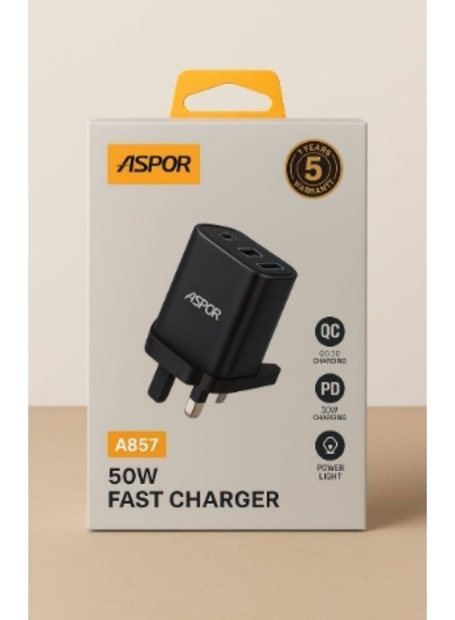 أسبور راس شاحن ASPOR A857 السريع بقدرة 50 واط هو اختيار مثالي - Image 1