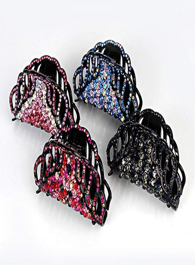 سوبيربليس مشابك شعر كريستالية رائعة للنساء من Suoirblss، مشابك كبيرة مرصعة بأحجار الراين الفاخرة، مشابك فك للشعر الكثيف (أزرق داكن) - Image 5