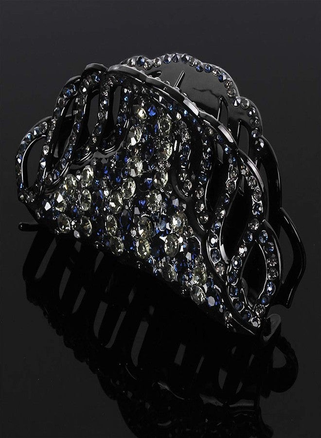 سوبيربليس مشابك شعر كريستالية رائعة للنساء من Suoirblss، مشابك كبيرة مرصعة بأحجار الراين الفاخرة، مشابك فك للشعر الكثيف (أزرق داكن) - Image 2