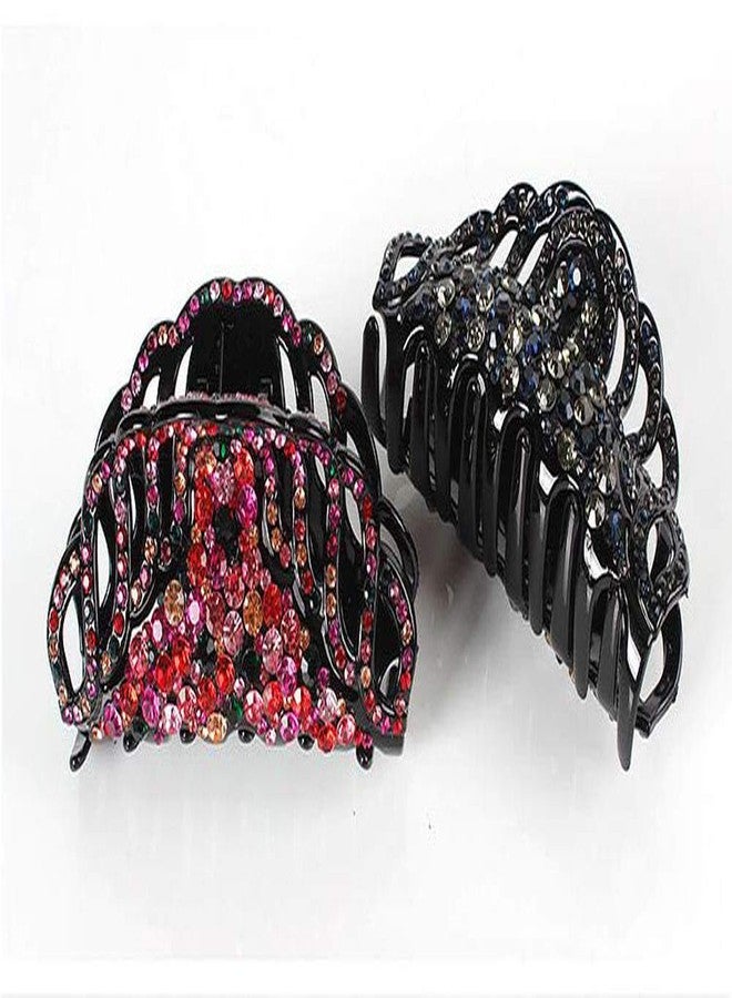 سوبيربليس مشابك شعر كريستالية رائعة للنساء من Suoirblss، مشابك كبيرة مرصعة بأحجار الراين الفاخرة، مشابك فك للشعر الكثيف (أزرق داكن) - Image 4