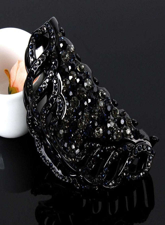 سوبيربليس مشابك شعر كريستالية رائعة للنساء من Suoirblss، مشابك كبيرة مرصعة بأحجار الراين الفاخرة، مشابك فك للشعر الكثيف (أزرق داكن) - Image 3