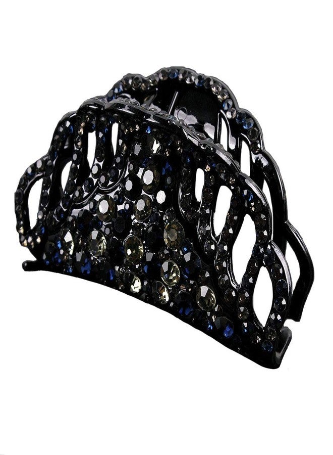 سوبيربليس مشابك شعر كريستالية رائعة للنساء من Suoirblss، مشابك كبيرة مرصعة بأحجار الراين الفاخرة، مشابك فك للشعر الكثيف (أزرق داكن) - Image 1