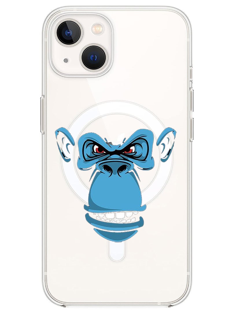 Theodor Magnetic Case for iPhone 14 Plus 6.7-inch Compatible with MagSafe Wireless Charging, Shockproof Phone Bumper Cover Blue monkey face copy - Image 1
