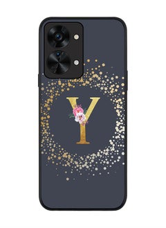 Rugged Black edge case for OnePlus Nord 2T Slim fit Soft Case Flexible Rubber Edges TPU Gel Thin Cover - Custom Monogram Initial Letter Floral Pattern Alphabet - Y (Grey)
