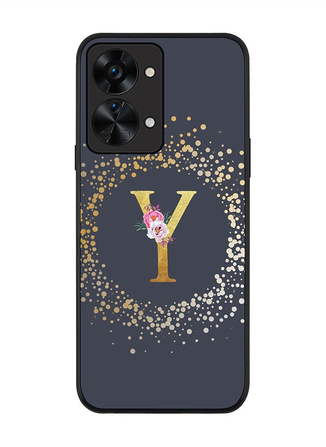 Stylizedd - Rugged Black edge case for OnePlus Nord 2T Slim fit Soft Case Flexible Rubber Edges TPU Gel Thin Cover - Custom Monogram Initial Letter Floral Pattern Alphabet - Y (Grey) - Image 1