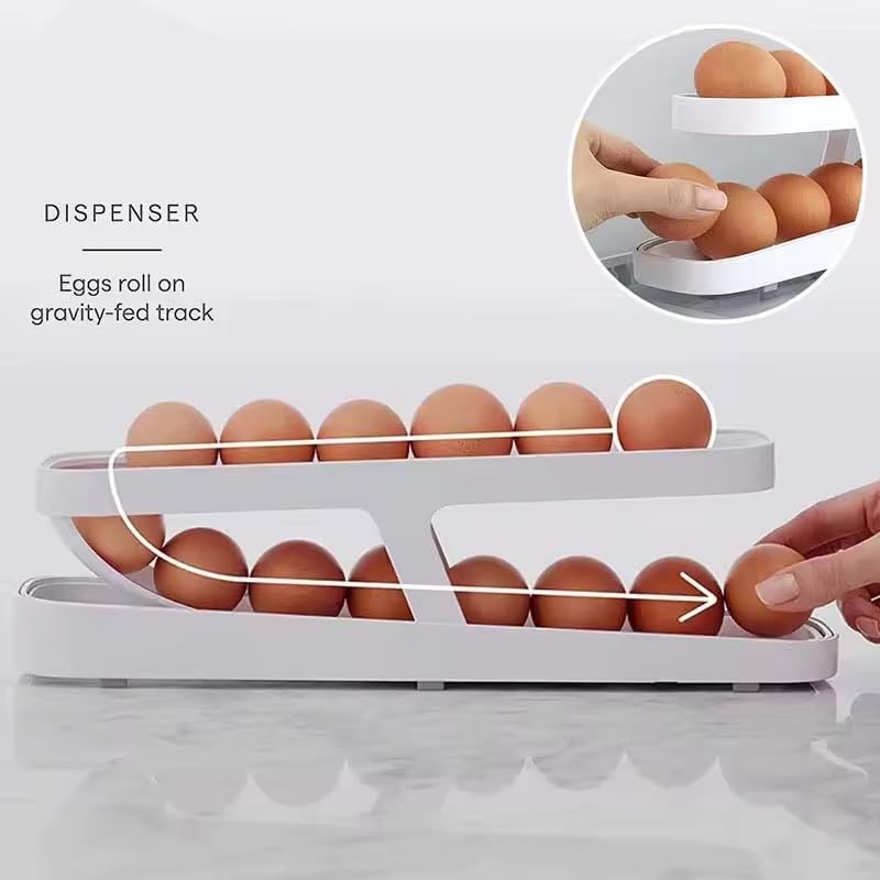 CloudTab Automatic 2Tier Rolling Egg Dispenser For 1214 Eggs Roll Down SpaceSaving GravityFed Design Durable Storage Solution for Refrigerator Pantry Kitchen DoubleLayer Egg Holder White - Image 3