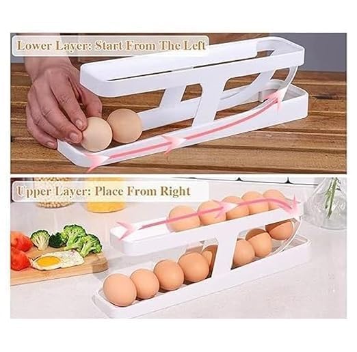 CloudTab Automatic 2Tier Rolling Egg Dispenser For 1214 Eggs Roll Down SpaceSaving GravityFed Design Durable Storage Solution for Refrigerator Pantry Kitchen DoubleLayer Egg Holder White - Image 5