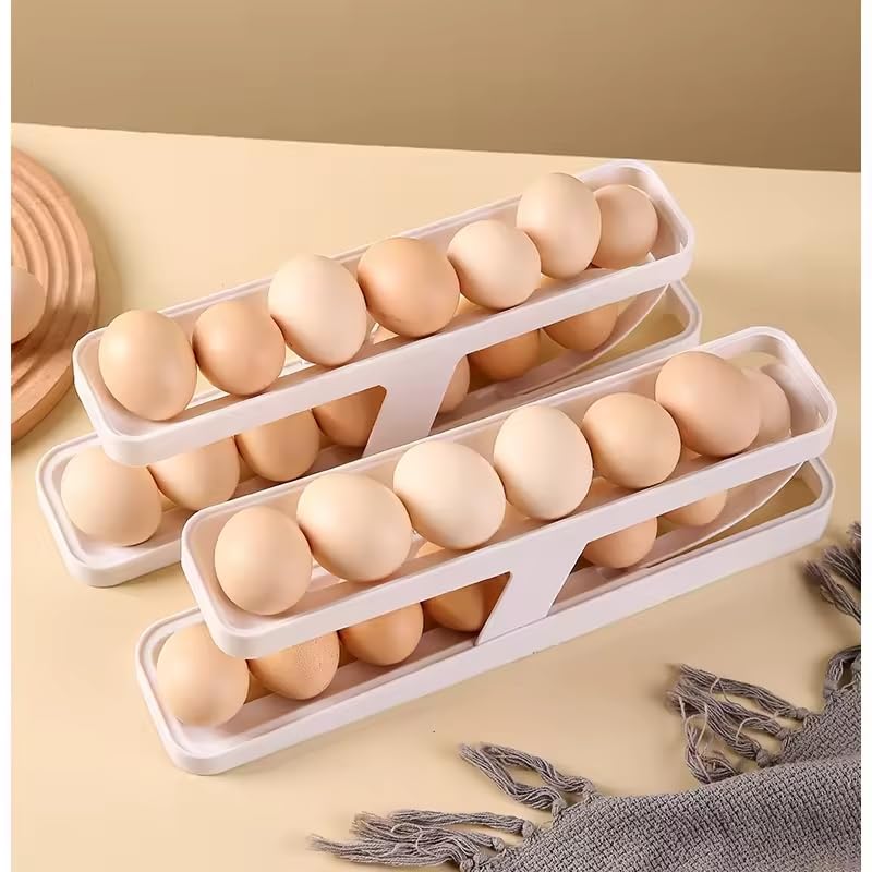 CloudTab Automatic 2Tier Rolling Egg Dispenser For 1214 Eggs Roll Down SpaceSaving GravityFed Design Durable Storage Solution for Refrigerator Pantry Kitchen DoubleLayer Egg Holder White - Image 2
