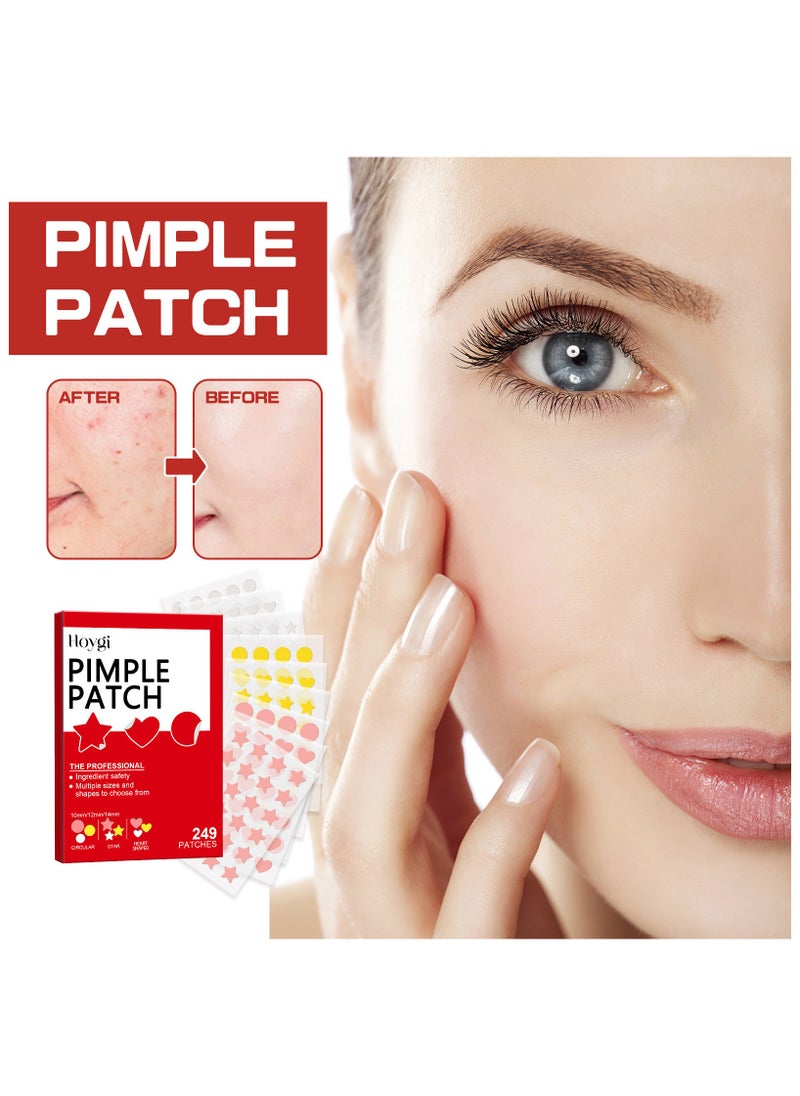Hoygi 249 PCS Pimple Patches for Face, Acne Patches Hydrocolloid, Cute Star Zit Covers for Face, Spot Stickers with Tea Tree, Salicylic Acid & Cica Oil| Round, Star, Peach Shapes  - Image 2