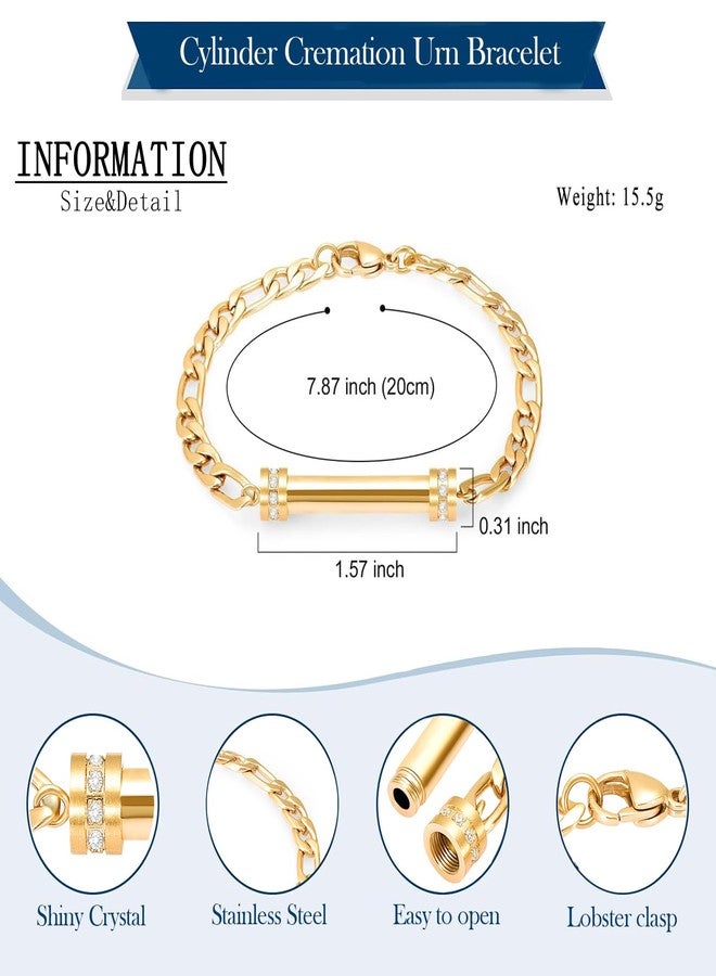 Hearbeingt Memorial Bracelet, Cylinder Cremation Jewelry Urn Bangle for Ashes, Classic Crystal Cremation Keepsake Ashes Holder Made of Stainless Steel with Free Fill Kit, Gold - Image 2