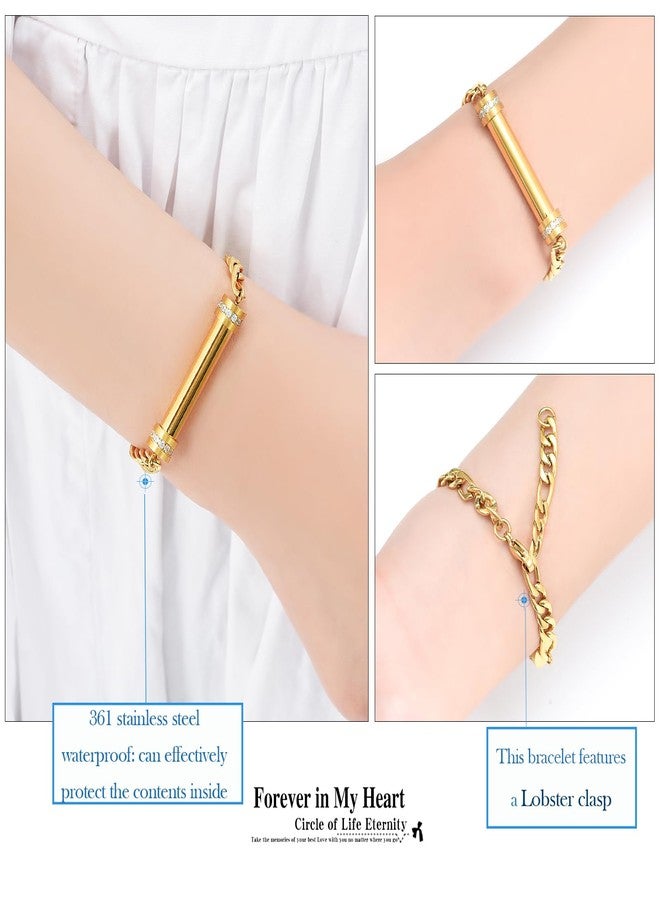 Hearbeingt Memorial Bracelet, Cylinder Cremation Jewelry Urn Bangle for Ashes, Classic Crystal Cremation Keepsake Ashes Holder Made of Stainless Steel with Free Fill Kit, Gold - Image 5