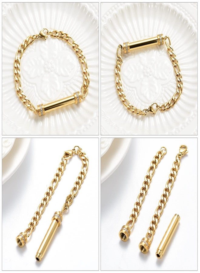 Hearbeingt Memorial Bracelet, Cylinder Cremation Jewelry Urn Bangle for Ashes, Classic Crystal Cremation Keepsake Ashes Holder Made of Stainless Steel with Free Fill Kit, Gold - Image 3