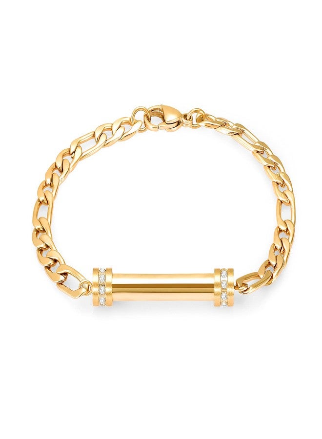 Hearbeingt Memorial Bracelet, Cylinder Cremation Jewelry Urn Bangle for Ashes, Classic Crystal Cremation Keepsake Ashes Holder Made of Stainless Steel with Free Fill Kit, Gold - Image 1
