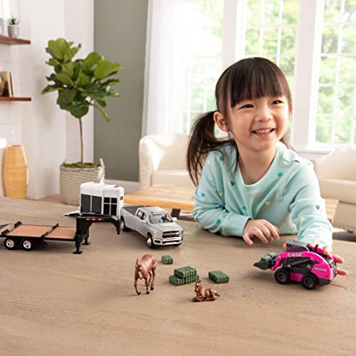 ERTL 132 CASE SV340B Skid Steer on Flatbed Trailer with RAM Pickup Accessories - Image 5