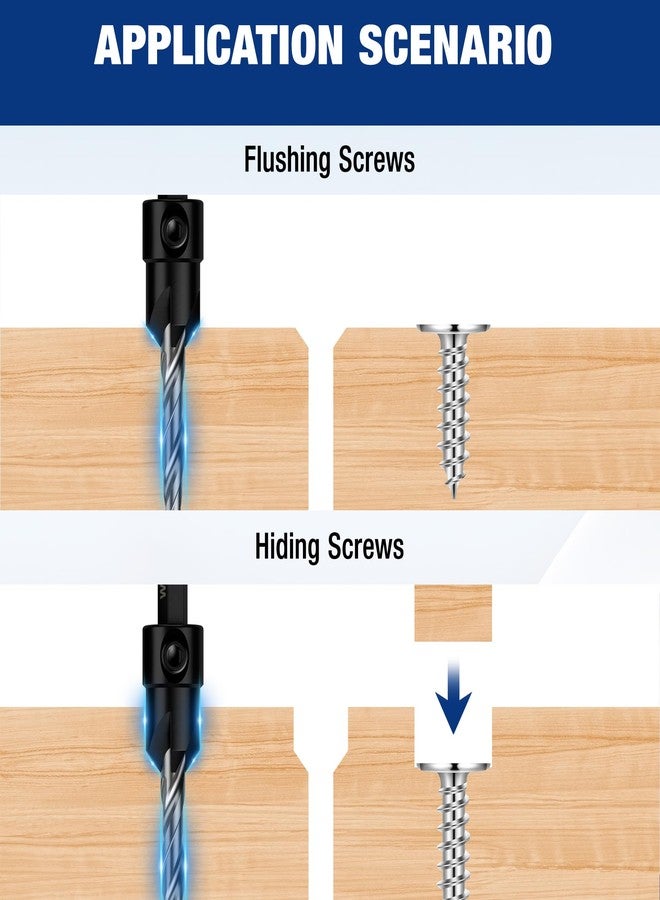 ووركبرو مجموعة مثقاب غاطس من WORKPRO مكونة من 5 قطع، مقاسات 4، 6، 8، 10، 12، M2 HSS، تصميم 4 فلوت، قابلة للتعديل مع مفتاح سداسي مرفق، مثالية لأعمال النجارة وحفر المعادن - Image 3