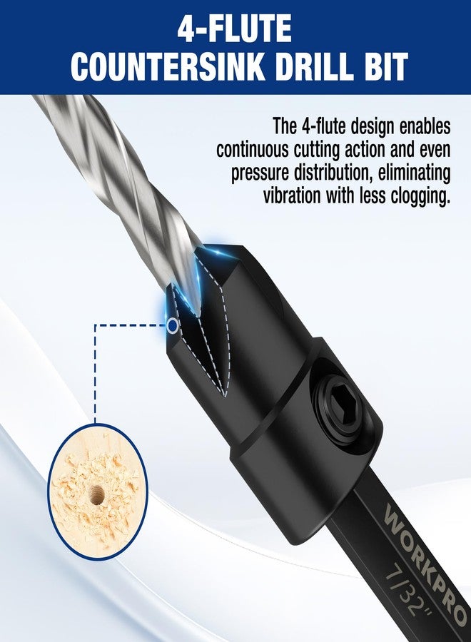 ووركبرو مجموعة مثقاب غاطس من WORKPRO مكونة من 5 قطع، مقاسات 4، 6، 8، 10، 12، M2 HSS، تصميم 4 فلوت، قابلة للتعديل مع مفتاح سداسي مرفق، مثالية لأعمال النجارة وحفر المعادن - Image 5