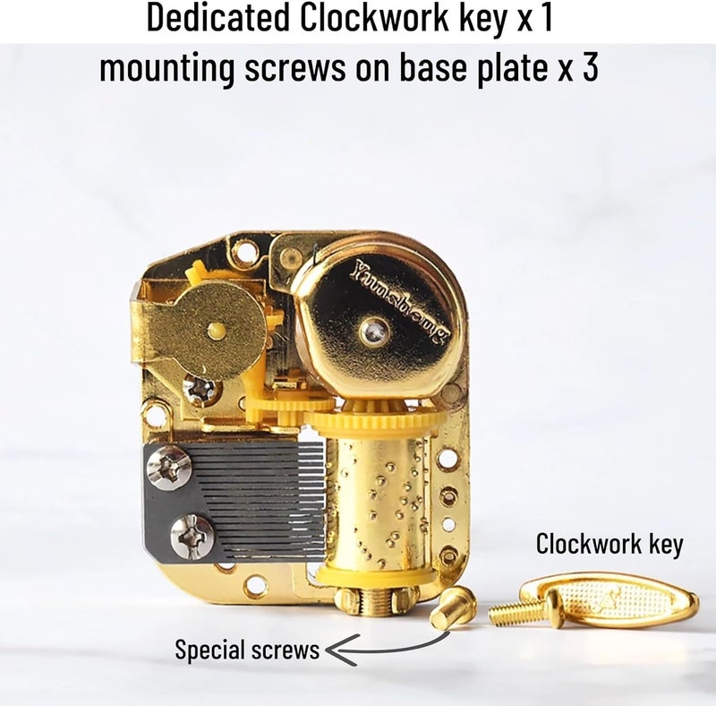 Gueiddi Store Music Box Mechanism, Gold Clockwork Wind-Up Movement for DIY Musical Boxes and Figurines, 18 Note Swan Lake, Metal Silver-Plated, Easy Installation for Adults and Kids - Image 4
