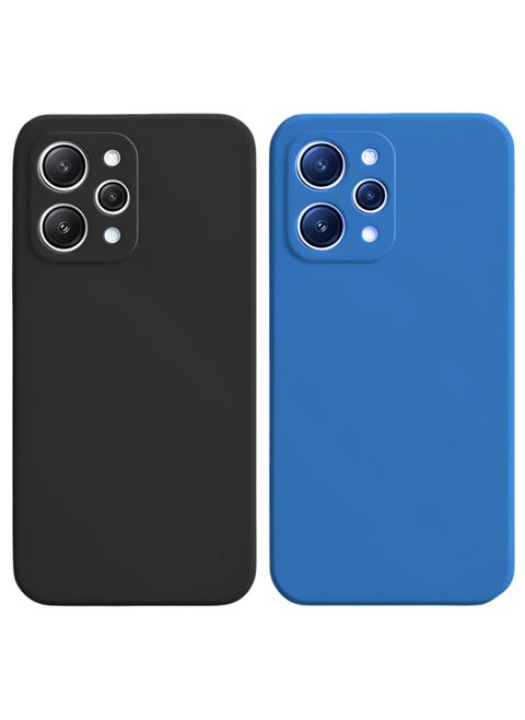 Redmi 12 4G(Not For Redmi Note 12)- 2-Pack Matte Silicone Case Cover - Slim, Colorful, Good Grip (Black, Blue)
