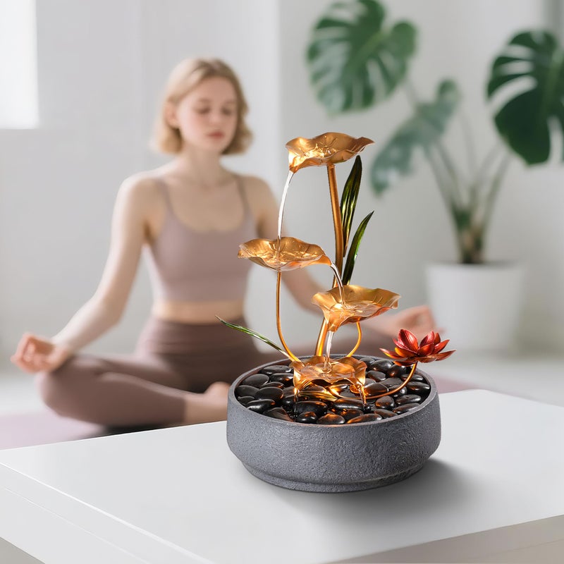 Haobos Indoor Tabletop Fountain Exquisite Meditation Desk Water Fountain Decorative Zen,4-Tier Lotus Desk Fountain,Home/Office Decor Housewarming Gift for Momï¼ˆ23154ï¼‰ - Image 2