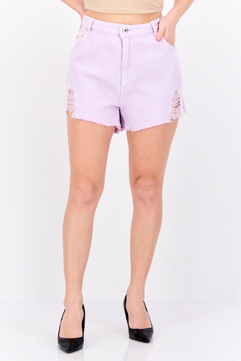 Bershka شورت جينز عادي للنساء، لافندر - Image 1