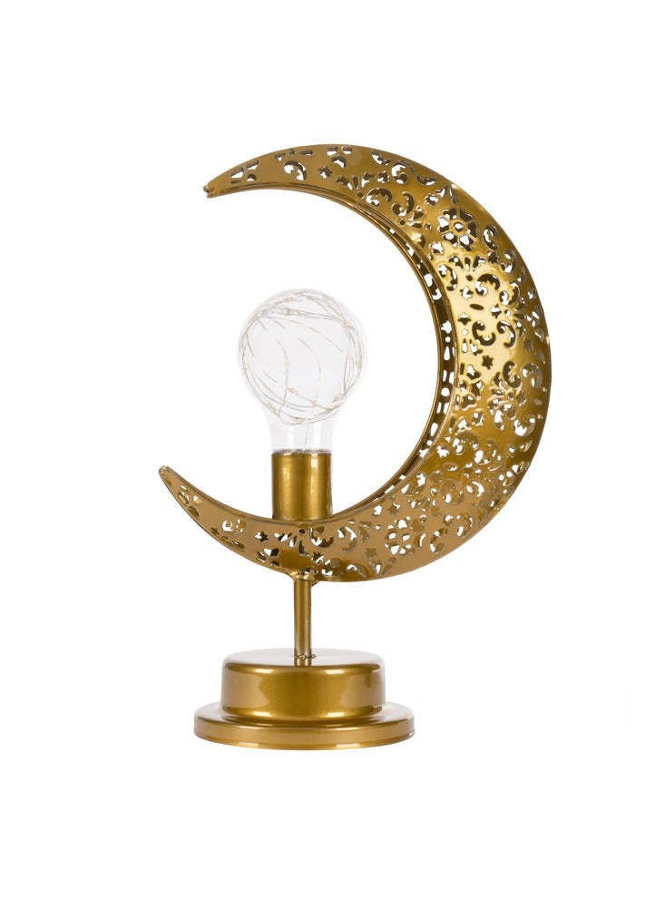 Hilalful Golden Table Lamp Bulb Suitable For Living Room, Bedroom And Outdoor Perfect Festive Gift For Home Decoration In Ramadan, Eid, Birthdays, Weddings, Housewarming Battery Operated - Image 1