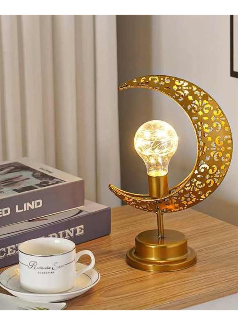 Hilalful Golden Table Lamp Bulb Suitable For Living Room, Bedroom And Outdoor Perfect Festive Gift For Home Decoration In Ramadan, Eid, Birthdays, Weddings, Housewarming Battery Operated - Image 3