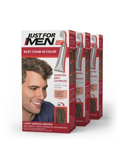 Just For Men Easy CombIn Color Mens Hair Dye Easy No Mix Application with Comb Applicator  LightMedium Brown A30 Pack of 3
