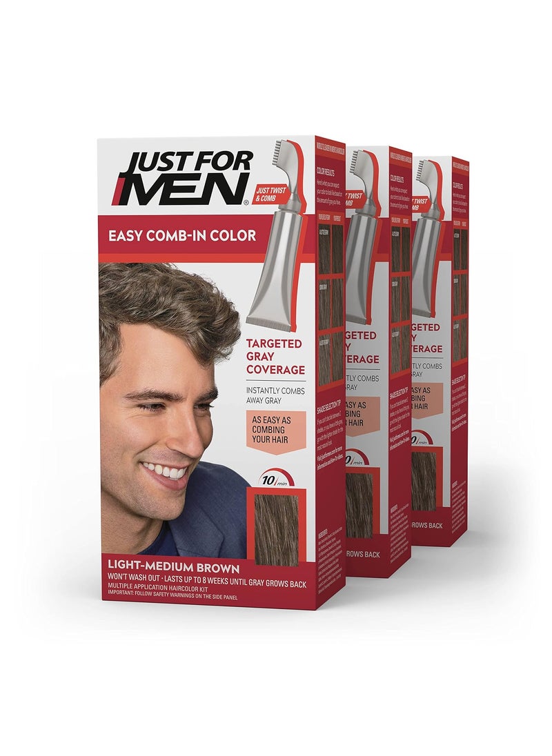Just For Men Just For Men Easy CombIn Color Mens Hair Dye Easy No Mix Application with Comb Applicator  LightMedium Brown A30 Pack of 3 