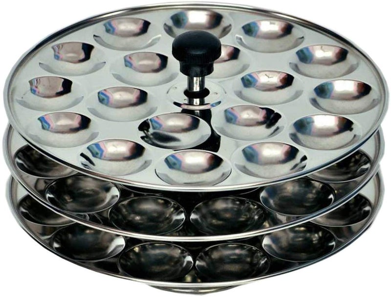 Dharam Paul Traders Stainless Steel Mini Idli Maker Stand | Podi idli Steamer with 3 Plates and 36 Cavities.12 Cavities in 1 Plate. - Image 1
