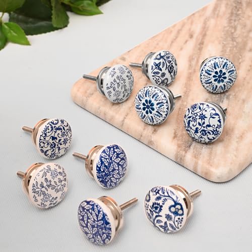 Perilla Home Set of 10 Blue Round Ceramic Drawer Knobs - Hand Made Glossy Decorative Vintage Knobs - for Home, Kitchen, Cupboard, Glass, Door Knobs, Dresser, Closet, Wardrobe and Drawer Pulls - Image 2