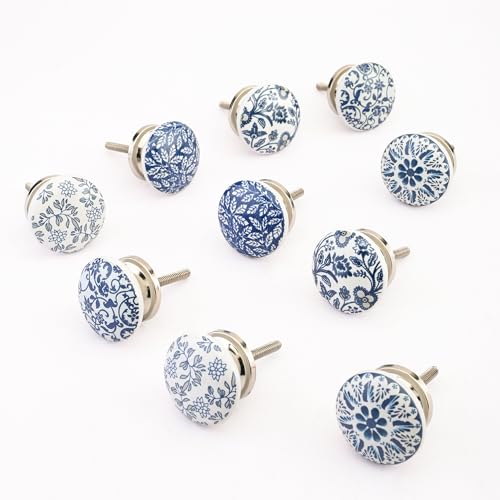 Perilla Home Set of 10 Blue Round Ceramic Drawer Knobs - Hand Made Glossy Decorative Vintage Knobs - for Home, Kitchen, Cupboard, Glass, Door Knobs, Dresser, Closet, Wardrobe and Drawer Pulls - Image 4