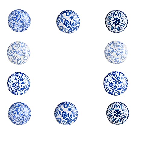 Perilla Home Set of 10 Blue Round Ceramic Drawer Knobs - Hand Made Glossy Decorative Vintage Knobs - for Home, Kitchen, Cupboard, Glass, Door Knobs, Dresser, Closet, Wardrobe and Drawer Pulls - Image 1