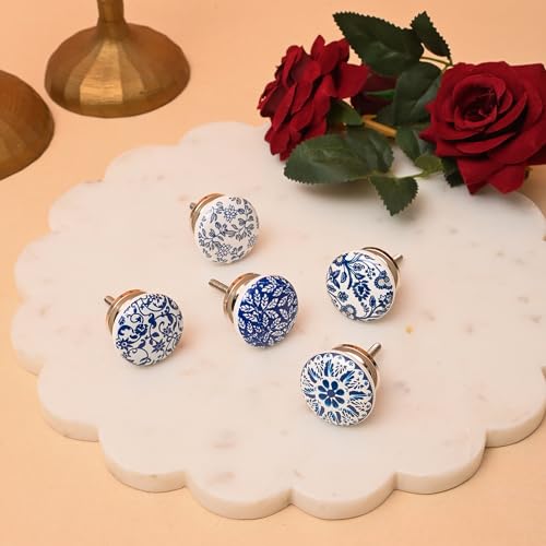Perilla Home Set of 10 Blue Round Ceramic Drawer Knobs - Hand Made Glossy Decorative Vintage Knobs - for Home, Kitchen, Cupboard, Glass, Door Knobs, Dresser, Closet, Wardrobe and Drawer Pulls - Image 3