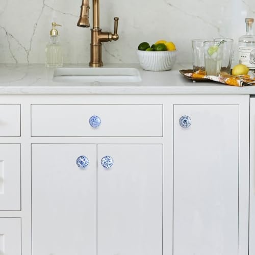 Perilla Home Set of 10 Blue Round Ceramic Drawer Knobs - Hand Made Glossy Decorative Vintage Knobs - for Home, Kitchen, Cupboard, Glass, Door Knobs, Dresser, Closet, Wardrobe and Drawer Pulls - Image 5
