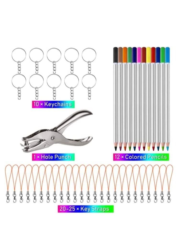 60 Pcs Heat Shrink Plastic Sheet Kit, Sheets Creative Pack, Including 10Pcs Blank Film Paper and 5 Art with Pattern, Hole Punch, Keychains, Pencils for Kids - Image 4