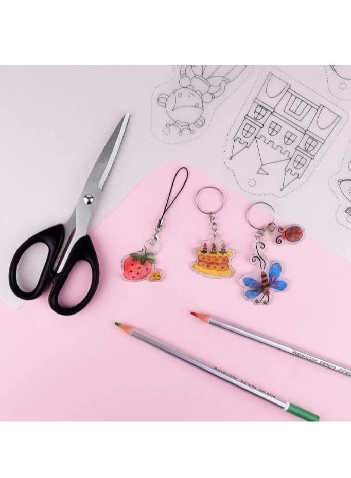 60 Pcs Heat Shrink Plastic Sheet Kit, Sheets Creative Pack, Including 10Pcs Blank Film Paper and 5 Art with Pattern, Hole Punch, Keychains, Pencils for Kids - Image 2