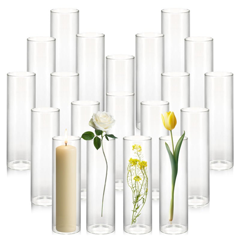 20 Pack 59 Tall x 18 Diameter Clear Glass Cylinder Vases  MultiUse Flower Vase Hurricane  Floating Candle Holders for Wedding Centerpieces Home Decor Table Displays 20