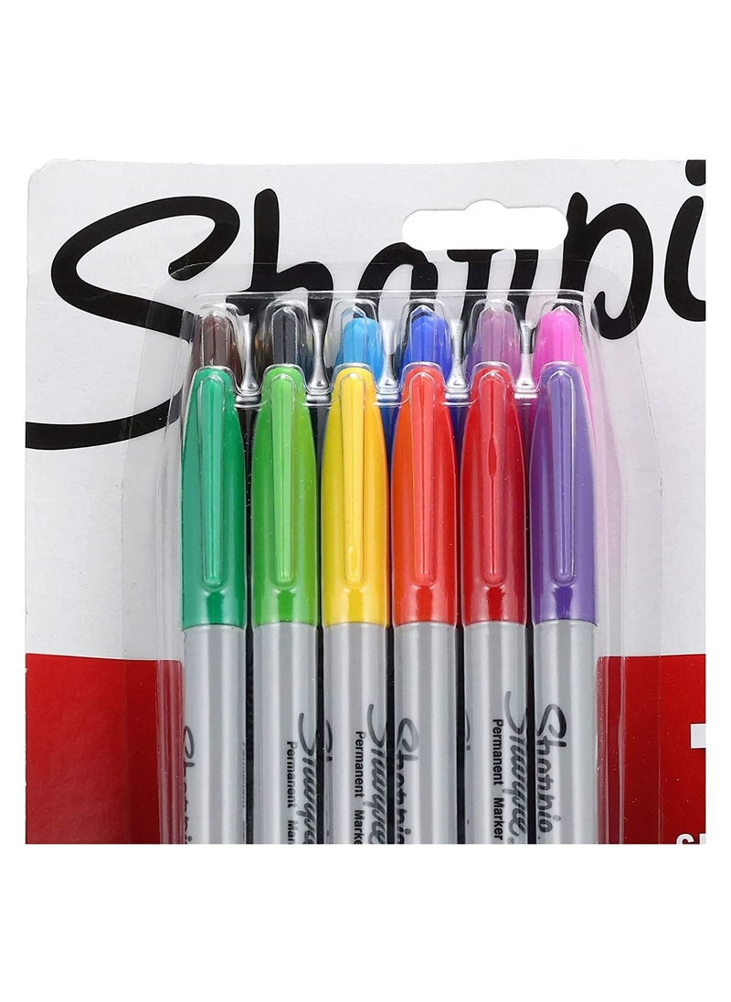 Sharpie - مجموعة أقلام تحديد دائمة من شاربي ذات رأس رفيع مكونة من 12 قلمًا + قلمين بلون معدني - Image 1