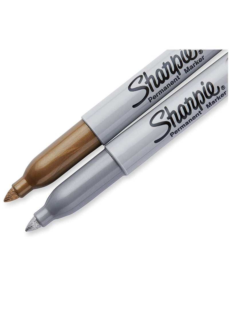Sharpie - مجموعة أقلام تحديد دائمة من شاربي ذات رأس رفيع مكونة من 12 قلمًا + قلمين بلون معدني - Image 1