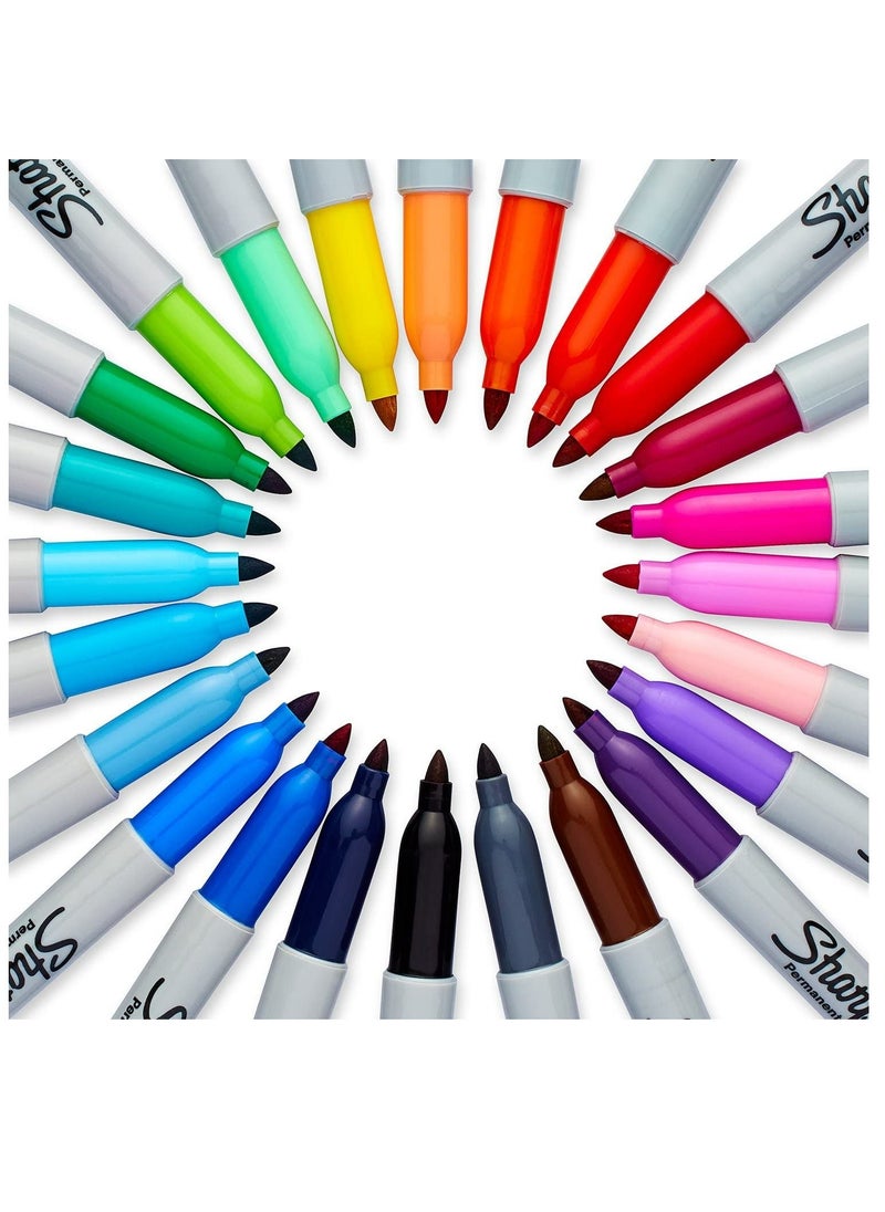 Sharpie - مجموعة أقلام تحديد دائمة من شاربي ذات رأس رفيع مكونة من 12 قلمًا + قلمين بلون معدني - Image 1