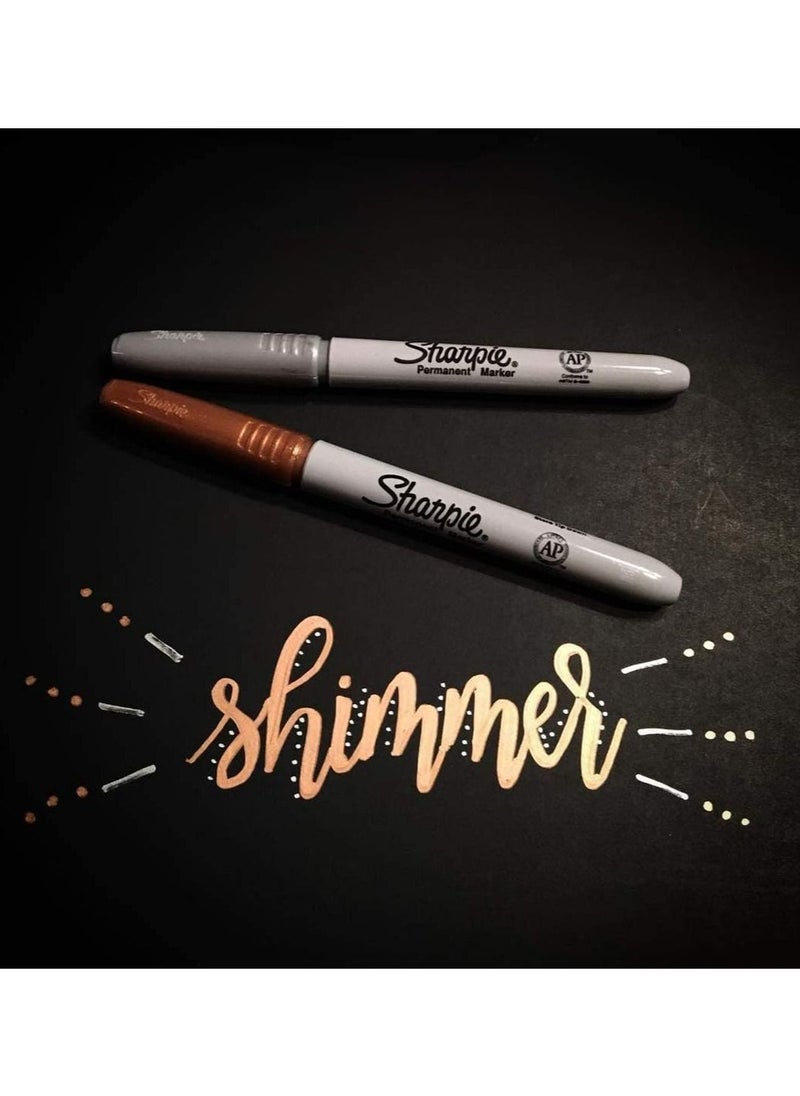 Sharpie - مجموعة أقلام تحديد دائمة من شاربي ذات رأس رفيع مكونة من 12 قلمًا + قلمين بلون معدني - Image 1