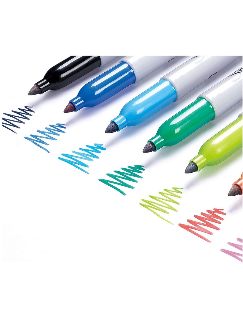 Sharpie - مجموعة أقلام تحديد دائمة من شاربي ذات رأس رفيع مكونة من 12 قلمًا + قلمين بلون معدني - Image 1