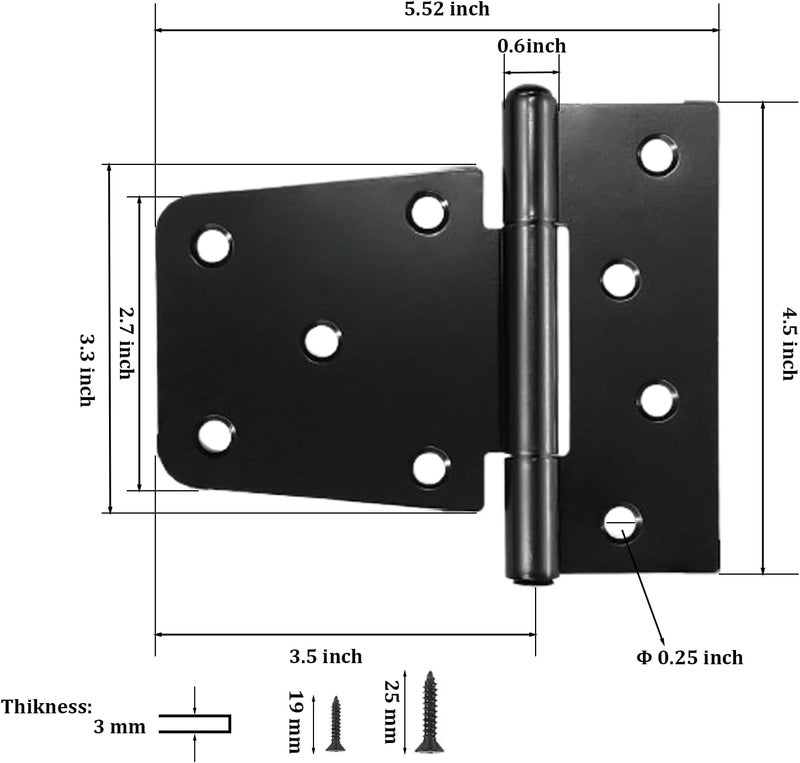 CTrowelpro 3-1/2" Heavy Duty Gate Hinges, 8 Pack Black Iron Shed Door T Hinges for Barn Wood Fence With 144PCS Screws - Image 2