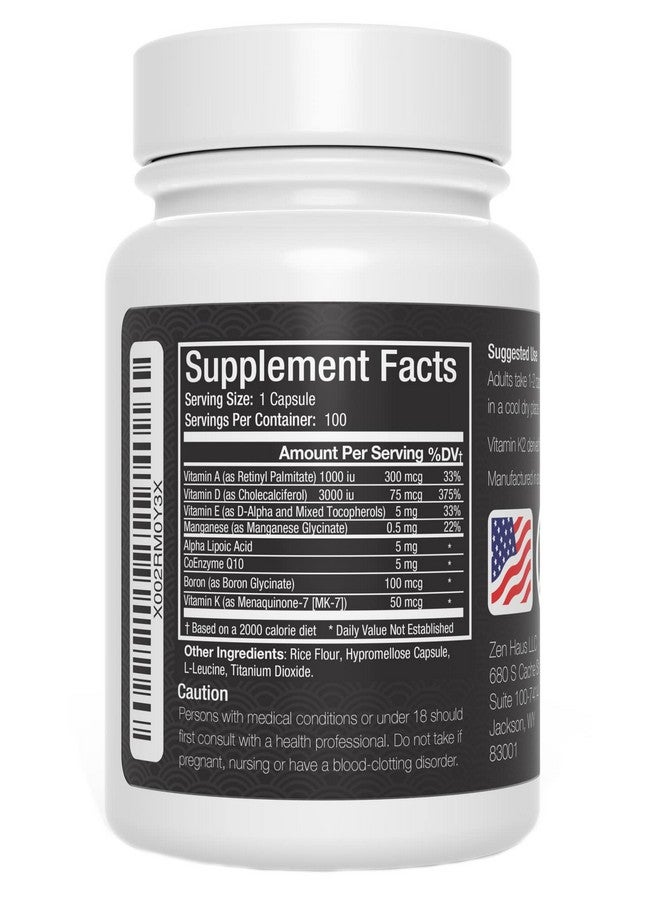 Zen Haus Adk Vitamin Supplement With Network Antioxidants A D3 K2 (Mk7 Nonsoy) And E With Coq10 And Alpha Lipoic Acid For Vision Strong Bones And Teeth And Immune Support D3 Complex - Image 2