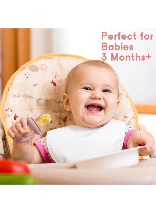 Socub Silicone Baby Fruit Food Feeder & Baby Food Freezer Tray Set, Breastmilk Popsicle Molds for Baby Teething Relief, Baby Food Pacifier Feeder for Self Feeding, Extra 3 Sizes Food Pouch (Sage) - Image 2