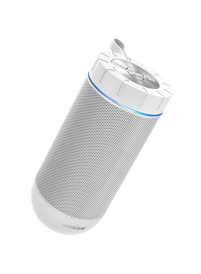 comiso مكبر صوت بلوتوث X26، مكبرات صوت مقاومة للماء IPX5، صوت محيطي HD 360° مع باس قوي، اقتران مزدوج لاسلكي، 24 ساعة من وقت التشغيل، مكبر صوت محمول للاستحمام، المنزل، الهواء الطلق، التخييم، الشاطئ - أبيض - Image 1